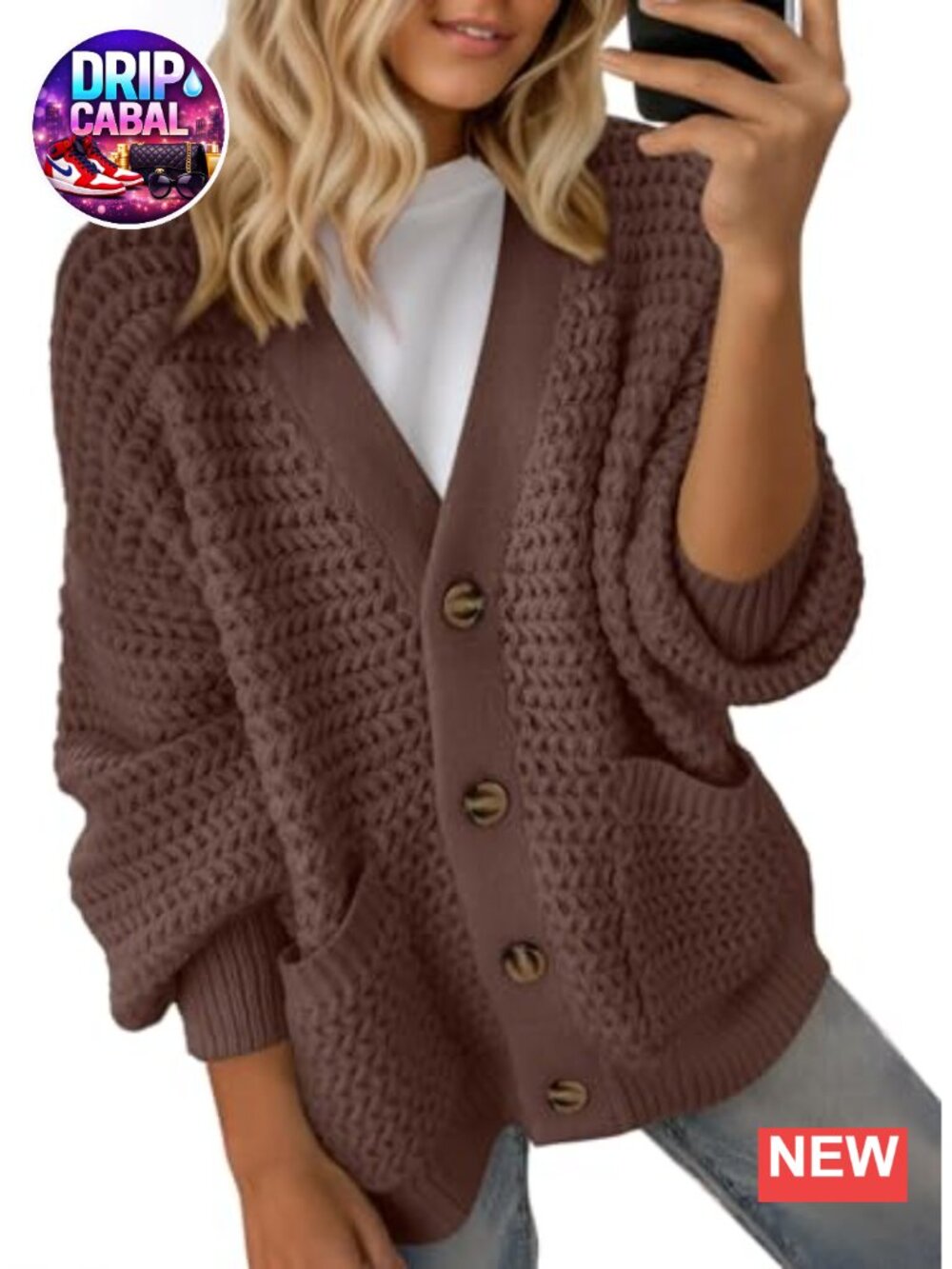 Womens Open Front Chunky Knit Cardigan Long Sleeve V-Neck